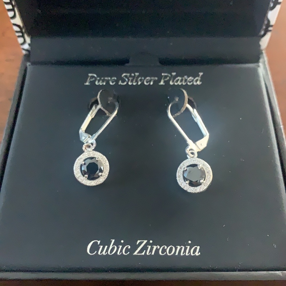 Sparkle allure pure silver plated cubic zirconia earrings. Black and silver, new - Picture 3 of 12